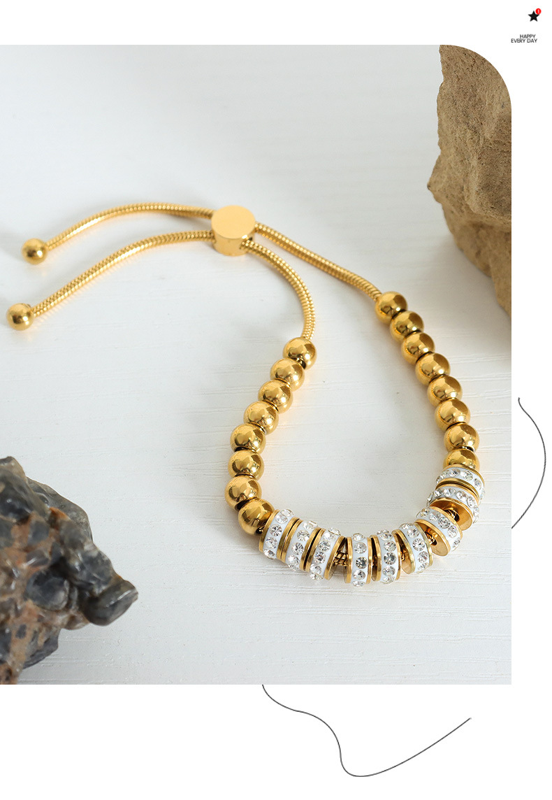 Daily Occasion Titanium Steel Material Color Block Pattern Women'S Gender Simple Style Color Block Titanium Steel 18K Gold Plated Rhinestones Bracelets In Bulk