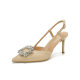 Summer New Women's Sandals Stiletto Heel Pointed Toe Fashionable Korean-style All-match Rear Empty Crystal Square Buckle Autumn High Heels