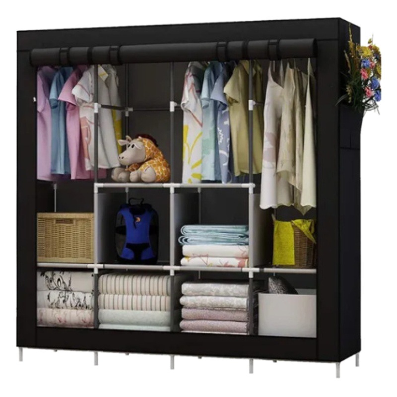 Armario simple transfronterizo, armario de almacenamiento de dormitorio grande de cuatro filas, tubo de acero, dormitorio de alquiler para el hogar, armario de montaje