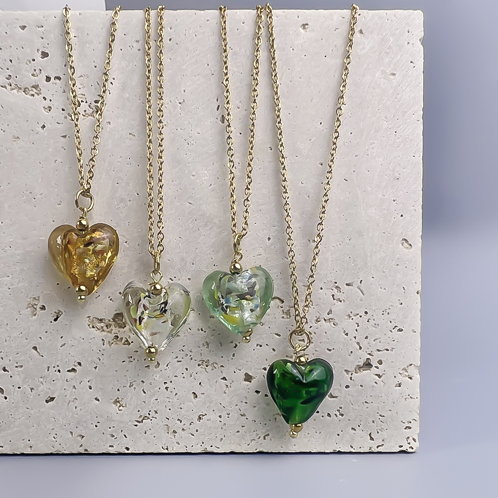 1 Piece Quantity Retro Heart Shape Stainless Steel Glass Plating Pendant Necklace