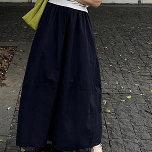 Black flower bud skirt for women in spring and summer new elastic waist covering up slim high waist mid-length long skirt