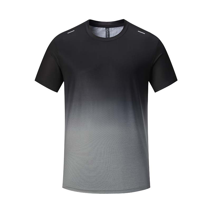 Deportes al aire libre de los hombres de secado rápido camiseta suelta más tamaño gradiente color fitness correr transpirable alto elástico cuello redondo manga corta ADU