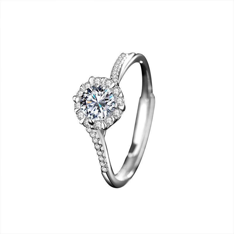Elegant Glam Round Sterling Silver Plating Inlay Moissanite Rings display picture 3