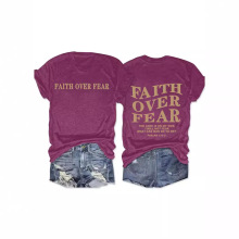 夏季女装FaithOver Fear标语图案圆领短袖T恤休闲时尚T恤外贸爆款
