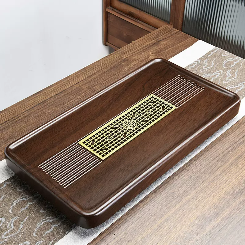 整块竹子茶盘茶台套装一体黑檀木纹家用茶盆实木茶具托盘竹制茶盘