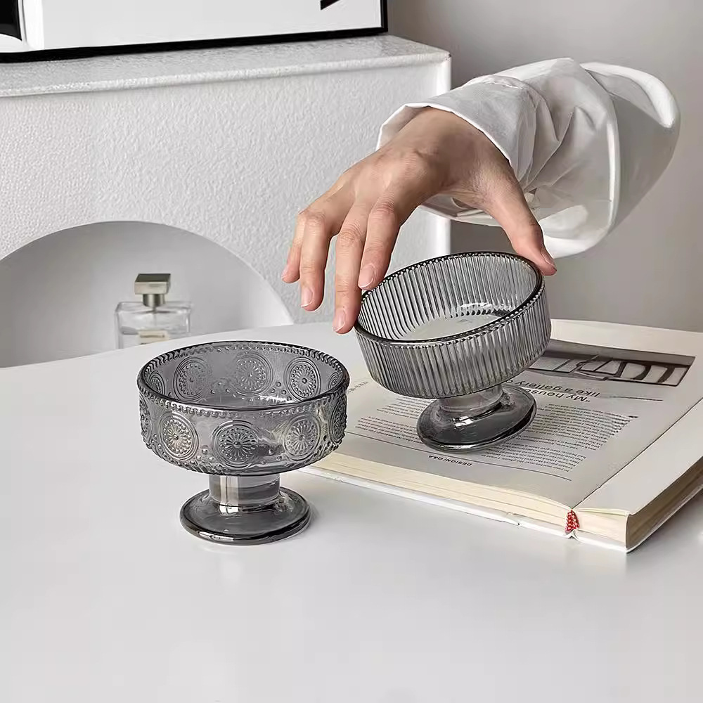 Inswind vertical taza de helado de pies altos taza de postre de vidrio taza de pudín de helado taza de té de la tarde taza de agua de azúcar taza de yogur