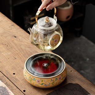 Guochao Creative Electric Ceramic Furnace Encircled Furnace Tea Boiling suit Glass Kettle Tea Boiling Enamel Colored Flower Teapot Health Pot