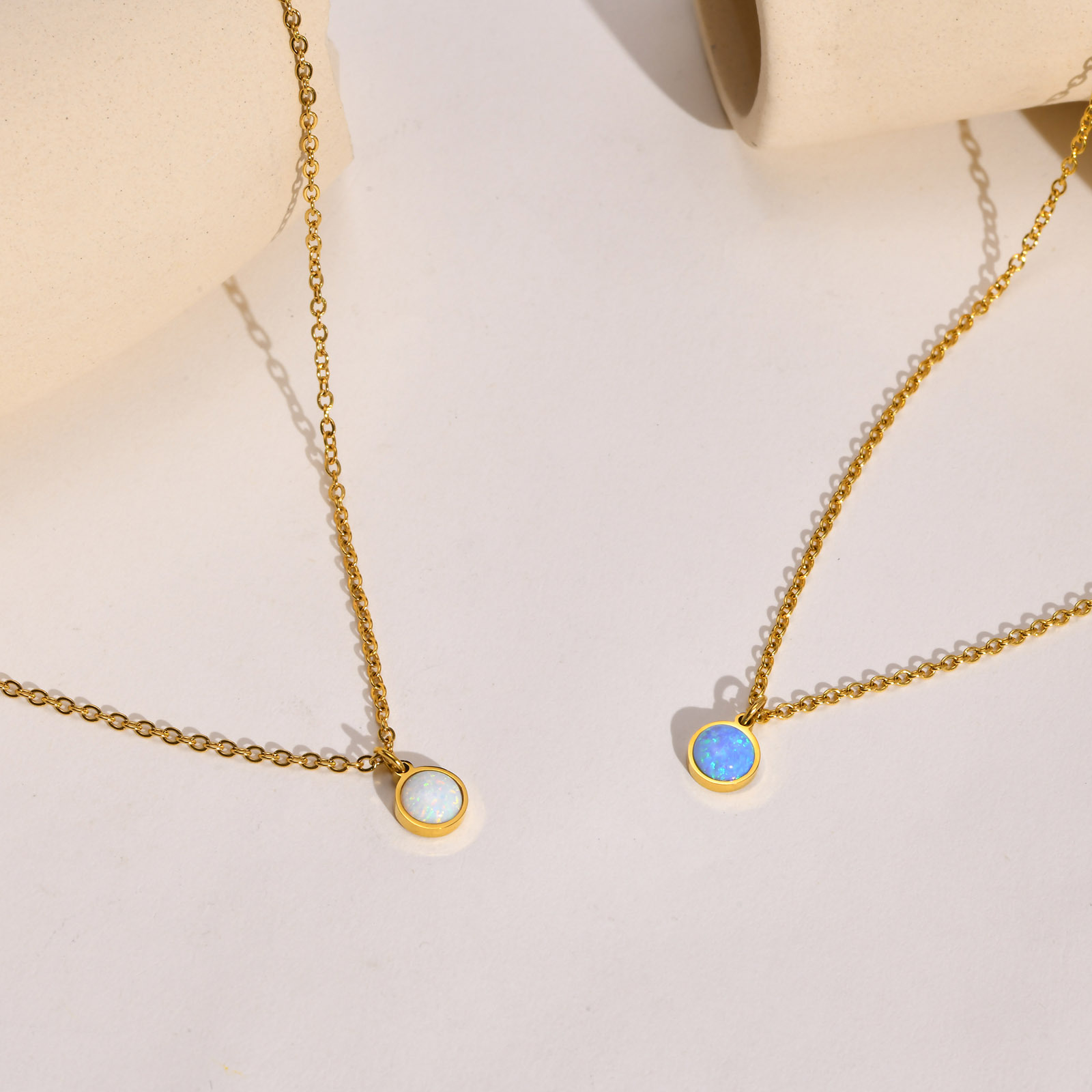 PVD Coated Gold Plating Process 18K Real Gold Plated Plating Material 201 Stainless Steel Pendant Material Elegant Round Titanium Steel Plating Opal Stone Pendant Necklace