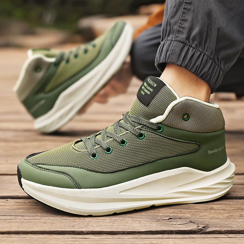 Cross-Border New Men's Large Size Wide-Head High-Top Plus Fat Sports Shoes for Teenagers Thick-Soled Wide-Last Outdoor Running Shoes for Men