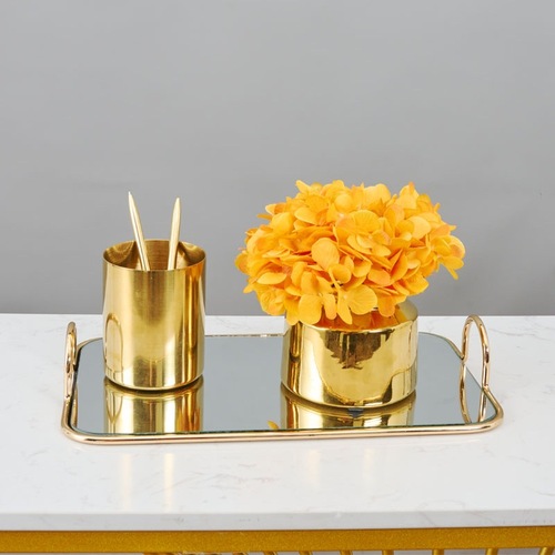 Ins Nordic-style gold-edged mirror glass tray, lightweight iron art storage tray for home living room, decorative and serving dish