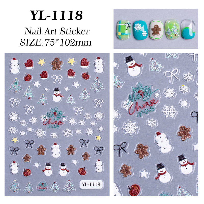クリスマスシリーズネイルアートステッカー 5D レリーフ立体かわいい雪だるま DIY クリスマスネイルステッカーアクセサリー YL スタイル|undefined