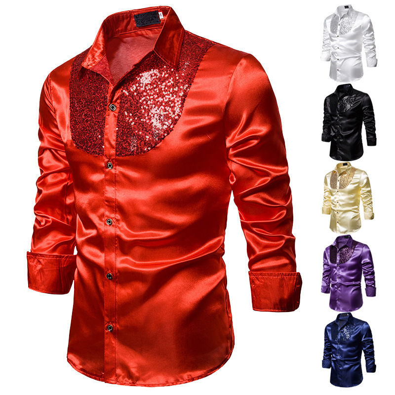 Dropshipping 2025 Spring and Autumn New Sequin Performance Shirt Men's Host Emcee Men's Lapel Long Sleeve Shirt Dropshipping 2025 Spring and Autumn New Sequin Performance Shirt Men's Host Emcee Men's Lapel Long Sleeve Shirt