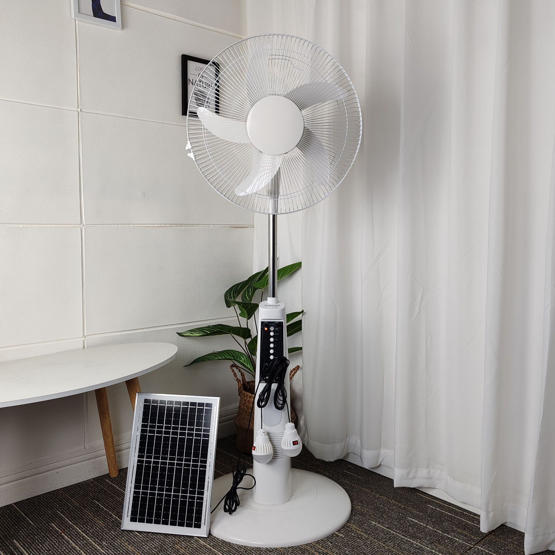 Ventilador vertical recargable de 16 pulgadas, motor sin escobillas, reproductor de música, radio, ventilador de panel solar MP3