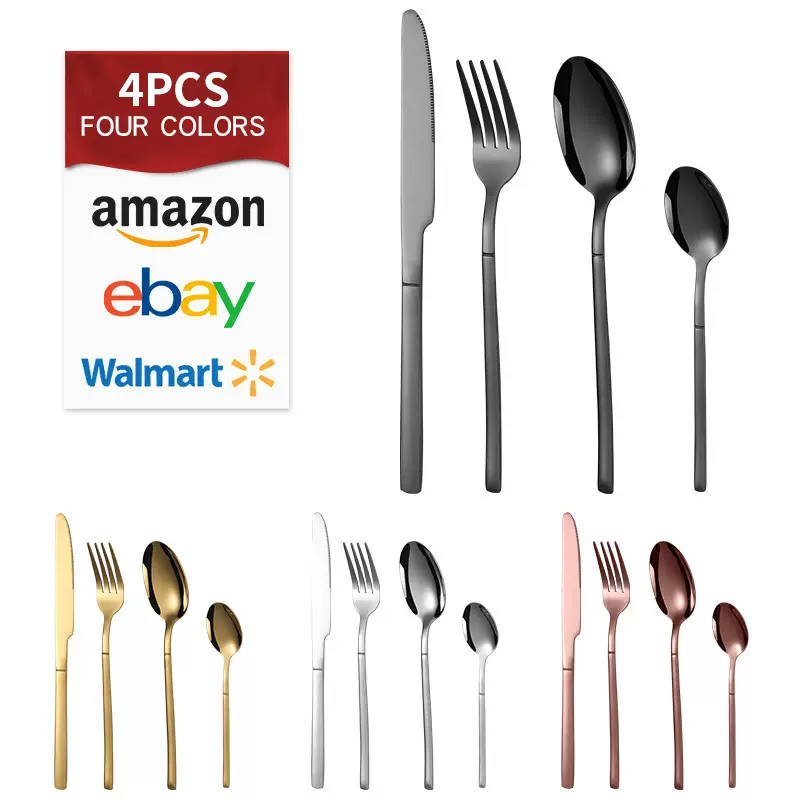 不锈钢餐具跨境批发骑士西餐刀叉四主件牛排刀叉高级感叉子勺子