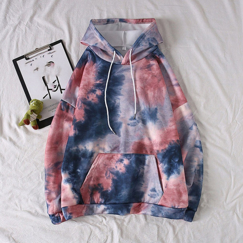 Women's Autumn/Winter tie-dye puffer hooded sweatshirt, warm, loose fit, large size, camouflage, versatile fashion top, trendy