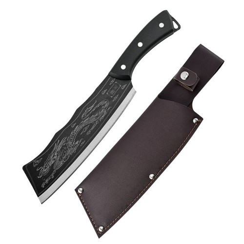 Stainless steel dragon patterned hammered dragon slaying, cutting knife for outdoor camping, picnic, clearing paths, chopping wood, slicing meat.