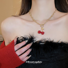 红色项链少女感ins森系红色樱桃小众设计锁骨链颈链Y2K风项饰饰品