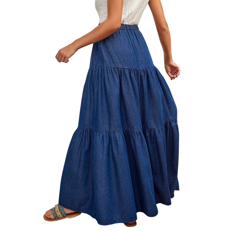 Jupe maxi en jean grande taille avec poches en coton stretch_voghion.com