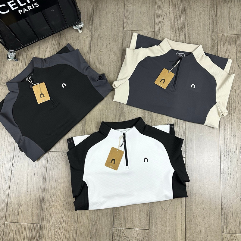 Stand-Up Collar Zippered Elastic Semi-Sweat-Absorbent Pullover Patchwork Running Top Trendy Outdoor Casual Sports Long-Sleeve Cycling Shirt
