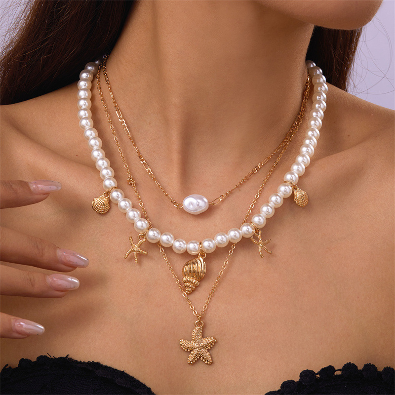 Bijoux transfrontaliers européens et américains, style océan, coquillage, conque, pompon, étoile de mer en argile souple multicouche_voghion.com
