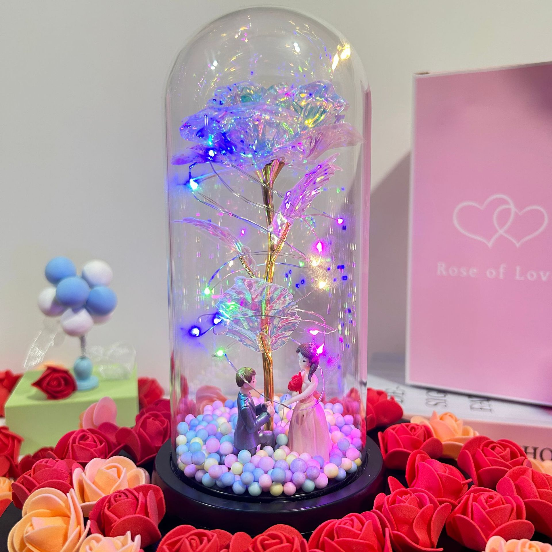 Flor eterna cubierta de vidrio lámina de oro rosa creativo regalo de San Valentín regalo de cumpleaños decoración ventas directas de la fábrica