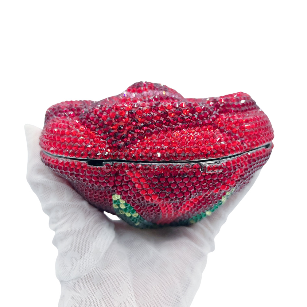 Túi clutch dạ hội đính kim cương hình hoa nổi 3D — màu đỏ, hoa hồng đỏ, vàng, bảy màu chi tiết 20