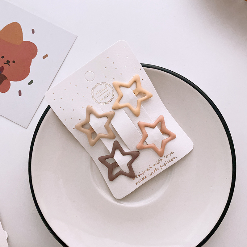 15g Weight Hair Clip Hair Accessories Type 1 Set Quantity Holiday, Daily, Selfie Occasion Metal Material Geometric Pattern Women's Gender Sweet Style New One Card 4 Versatile Basic Frosted Dripping Cream Tea Color BB Clip Five Stars Lovely Heart-Shaped Hair Clips Hair Accessories 9