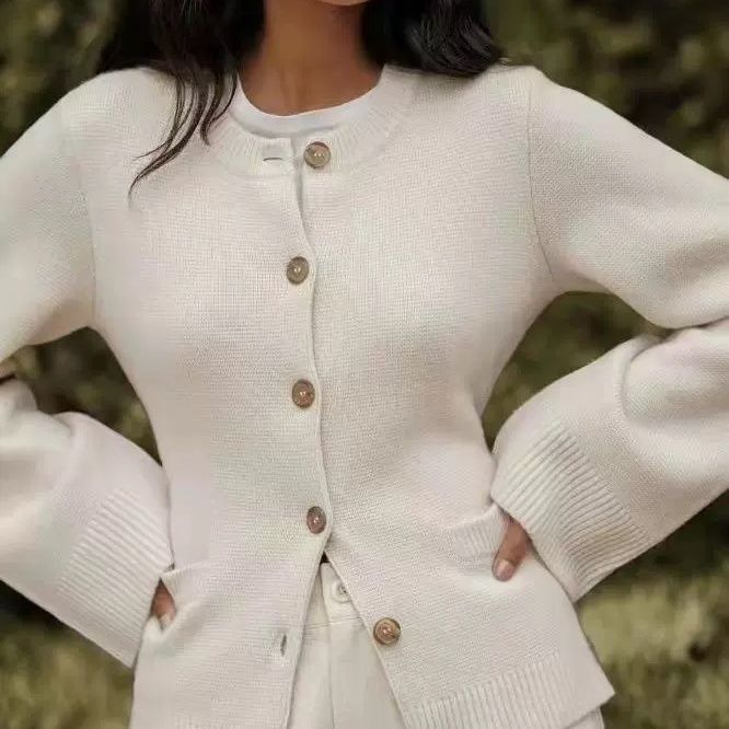 European and American Export Cross-border Independent Station Knitted Cardigan Jacket Women's Lazy Style Waist Round Neck Sweater Autumn and Winter Top European and American Export Cross-border Independent Station Knitted Cardigan Jacket Women's Lazy Style Waist Round Neck Sweater Autumn and Winter Top