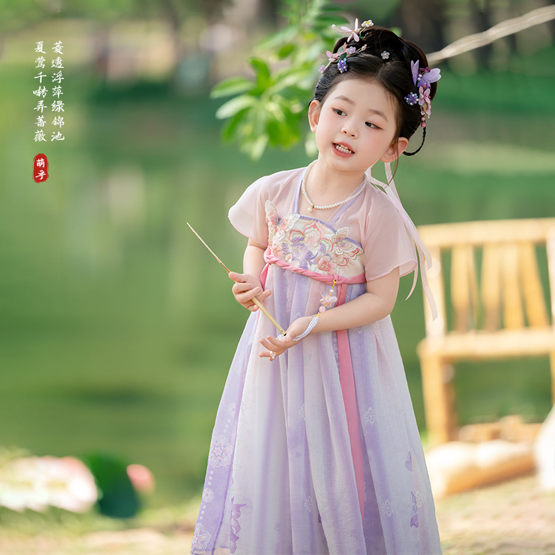 2025 Summer New Style Girls' Hanfu Purple Fairy-Style Skirt Chinese Style Super Fairy Skirt Children's Dress
