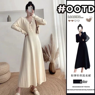 长袖针织连衣裙女2026秋冬新款配大衣小众内搭打底后妈毛衣长裙子