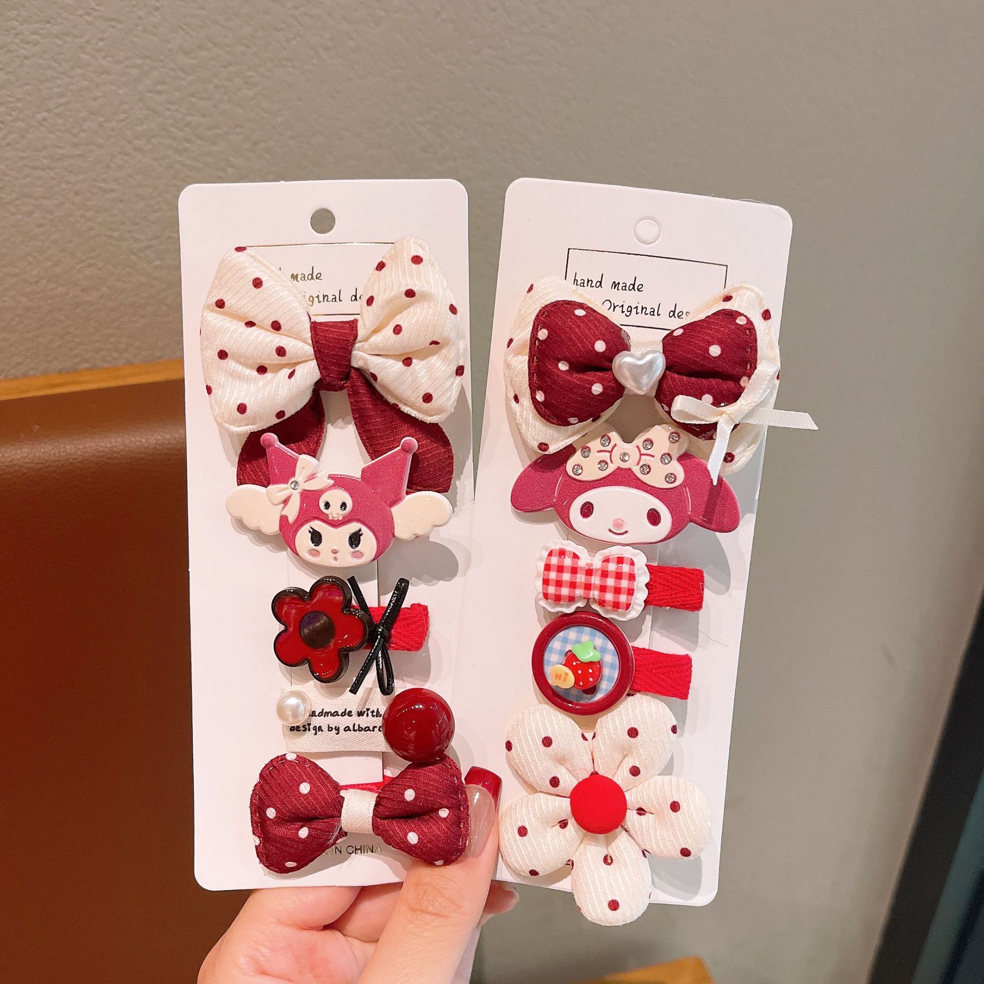Niños brocas de cabello conjunto ondulado punto rojo brocas de cabello arco cuadrado decoración de caja de teléfono móvil bolsos DIY joyas para el cabello de niñas