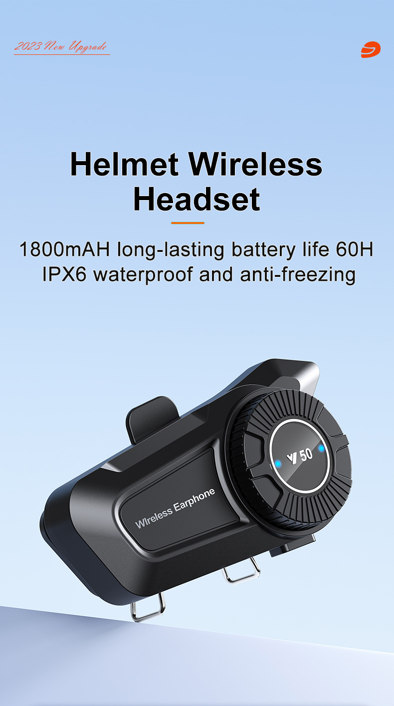 Cross-Border New Y50 Helmet Bluetooth Headset 1800Mah Long-Lasting Battery Life Intelligent Noise Reduction Waterproof Motorcycle Dedicated