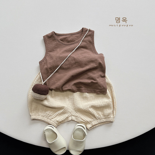 8 Color Children's Bamboo Cotton Vest 2024 Summer New Style Korean Style Japanese Style Children's Sleeveless T-shirt Trendy Children's Clothing for Boys and Girls