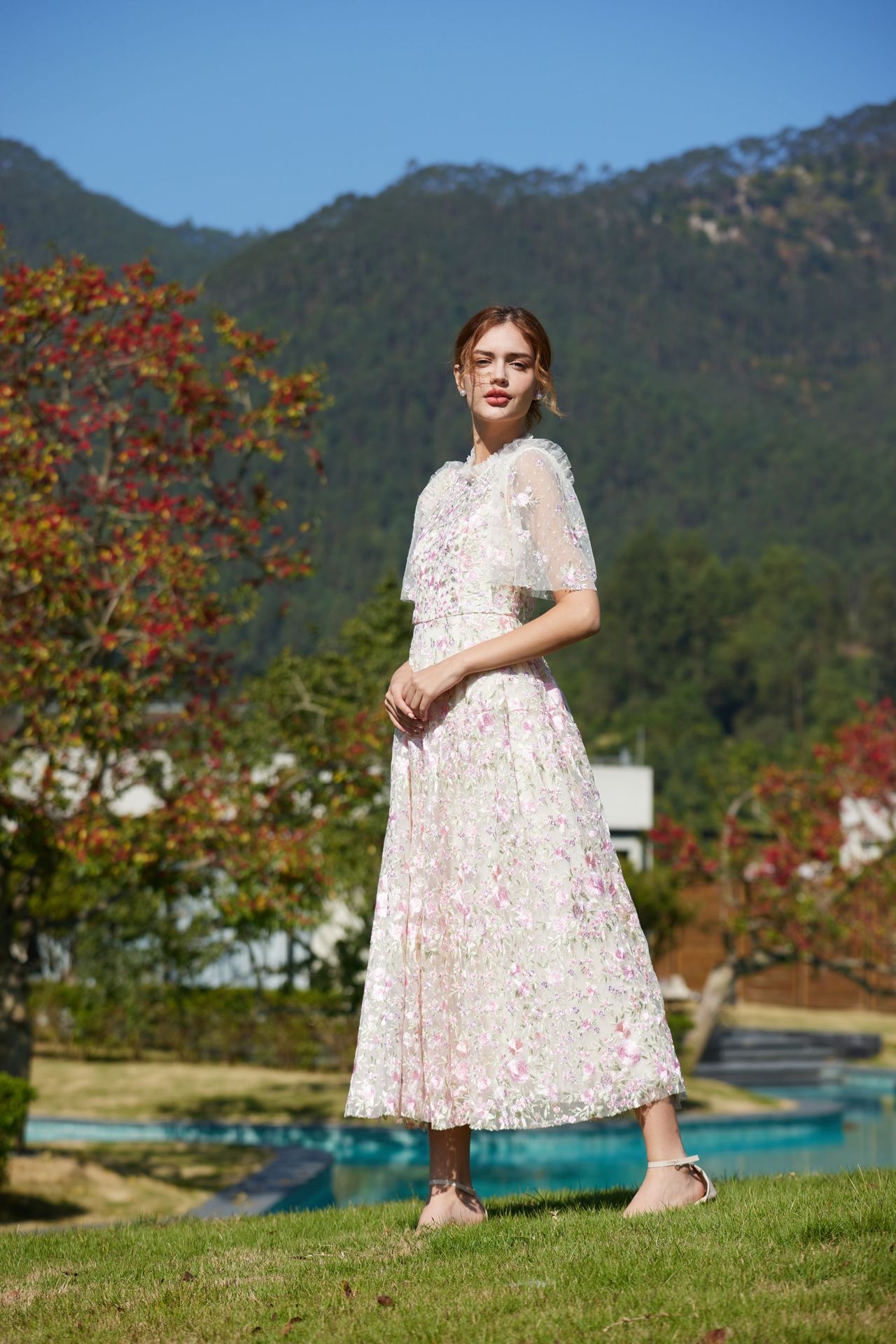 New Chinese-style Cheongsam Sweet And Elegant, Slimming, Floral Mesh Bridesmaid Dress, Party Dress_ecoleips.com