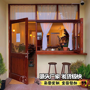 ♤ Customized Shop B&B Shop Coffee Cake Flower Shop Solid Wood Glass Doors and Windows up and down Folding Sliding Windows