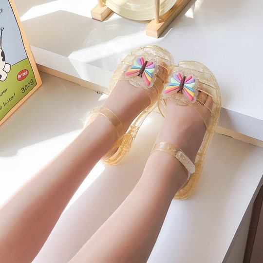 Summer New Small and Medium Girl Sandals and Slippers Rainbow Bow Jelly Shoes Roman Princess Baby Shoes Beach Shoes