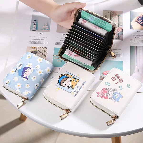 Card Holder Women's Large-Capacity Multi-Functional Storage Bag Girl Version Cartoon Print Anti-Degaussing Organ Card Holder Coin Purse