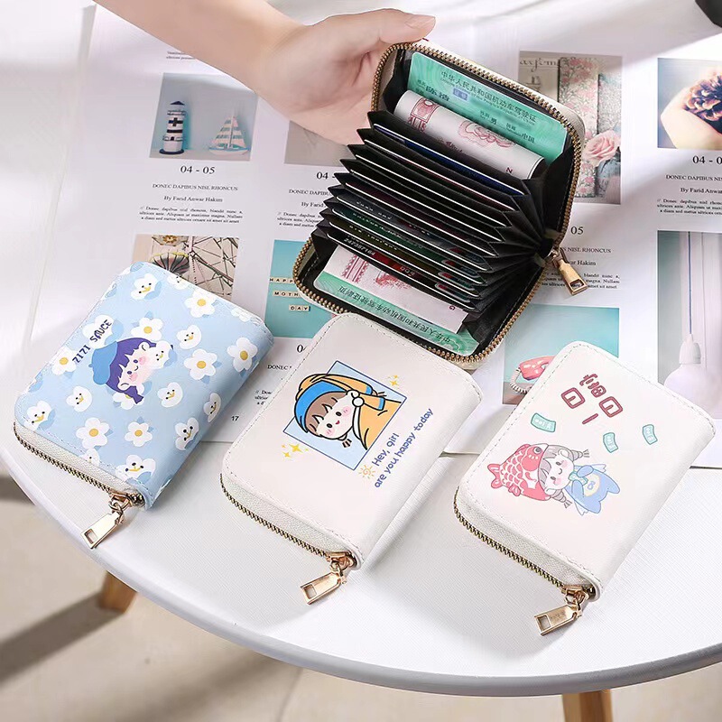 Card Holder Women's Large-Capacity Multi-Functional Storage Bag Girl Version Cartoon Print Anti-Degaussing Organ Card Holder Coin Purse