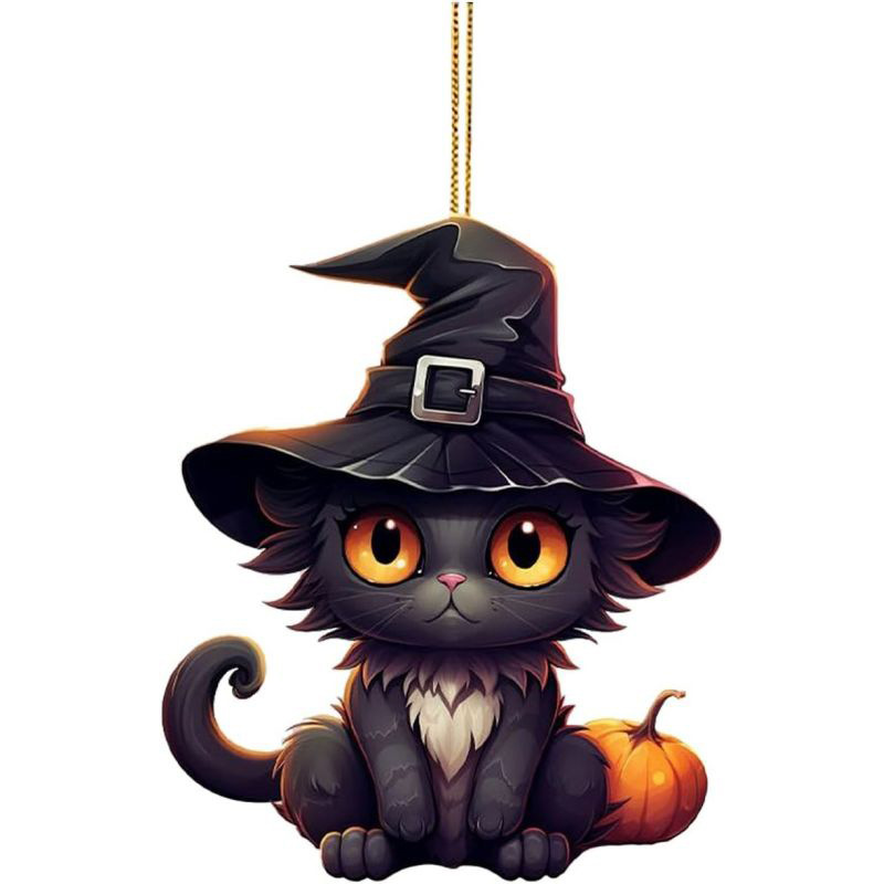 Amazon Halloween decoración de árbol de navidad adorable acrílico gato colgante de decoración de fiestas familiares colgante image 5