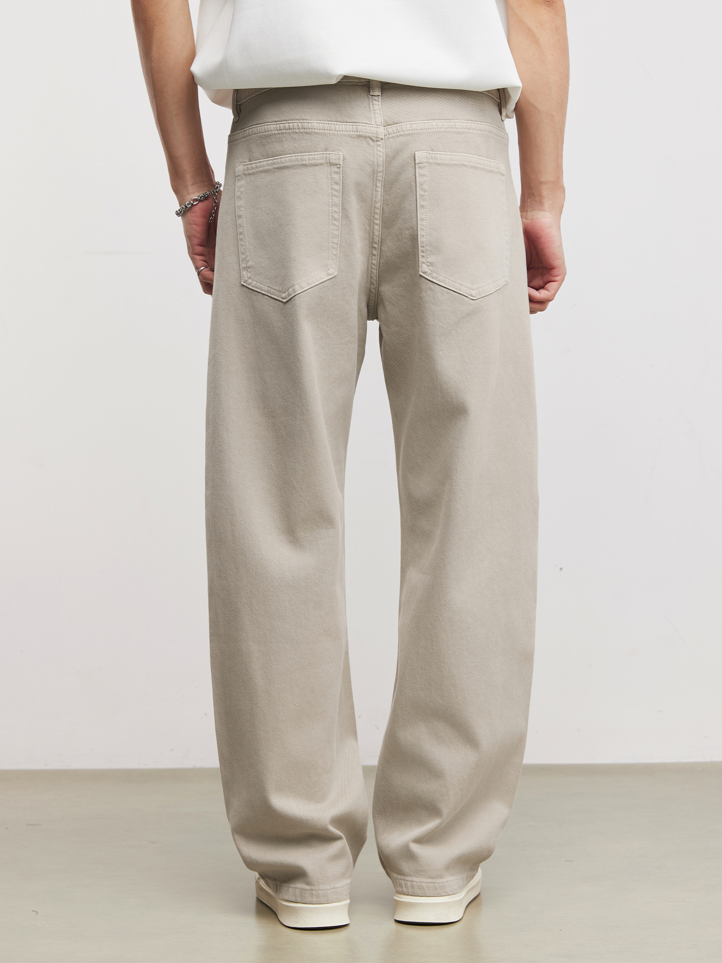 Quần jean nam ống rộng phong cách Mỹ cổ điển, chất liệu cotton pha, hiệu ứng làm cũ — Xám Paris