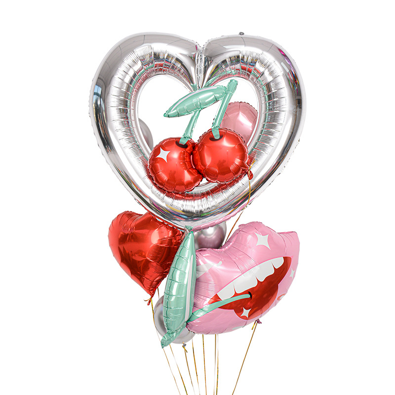 Nuevo globo de cereza Día de San Valentín tema diseño confesión decoración cereza globo labio forma globo de papel de aluminio