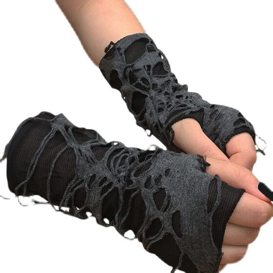 New Cool Ripped Dressed Beggar Gloves Ripped Dressed Dressed Gloves Ins Trendy Gloves Men's and Women's Arm Sleeve