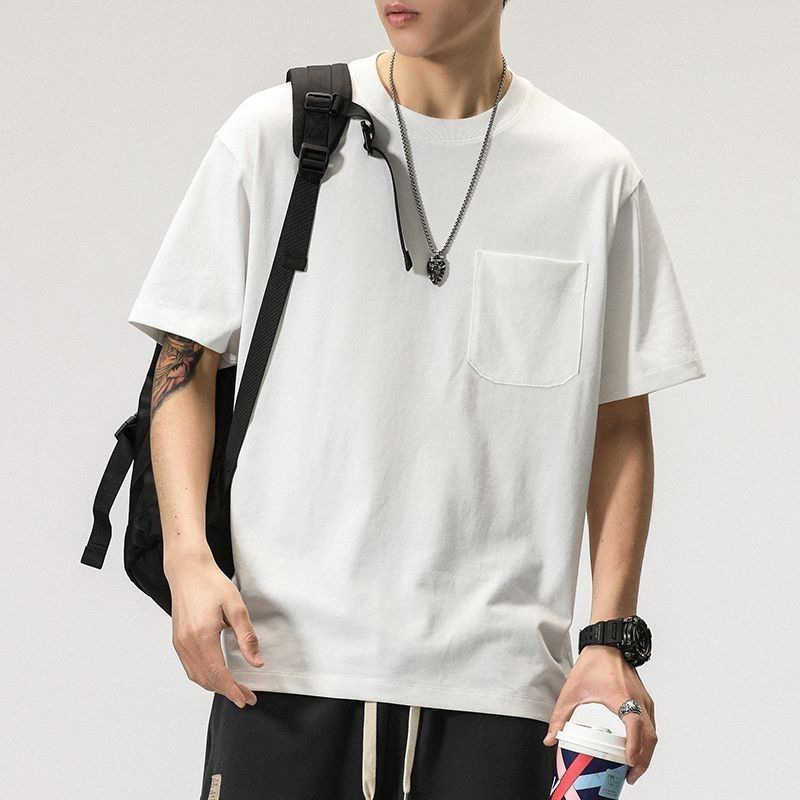 起毛無地ボトム半袖シティボーイルーズポケット日本製万能モデル2025シンプル万能Tシャツ|undefined