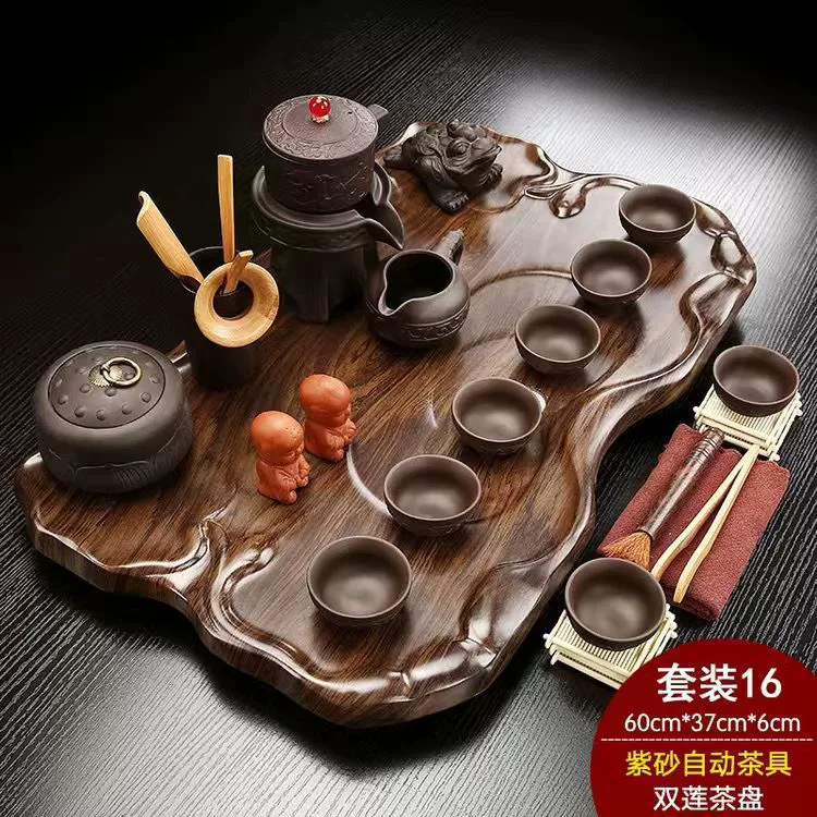 Glass tea set from natural wood for office, simple and elegant design