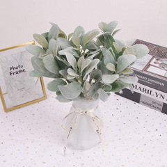 Simulated flocking lamb ear leaf silver leaf chrysanthemum wedding table decoration leaves home flower arrangement decorative ornaments green plants