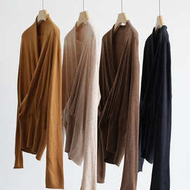 早春时髦通勤气质款交叉名媛V领收腰套头针织衫薄款长袖纯色上衣