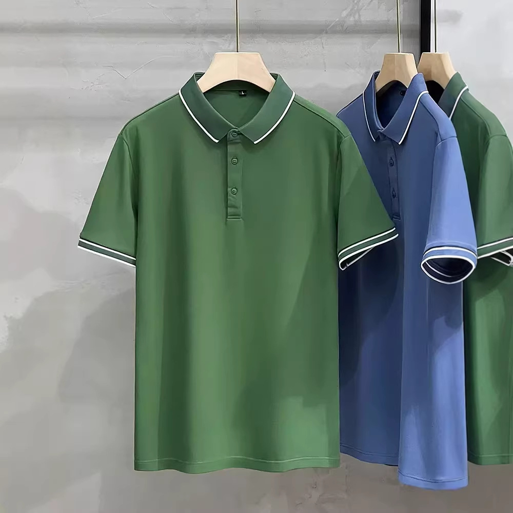 Tiktok verano nuevo Polo camisa de los hombres de seda de hielo de manga corta juvenil casual simple moda todo partido solapa camiseta