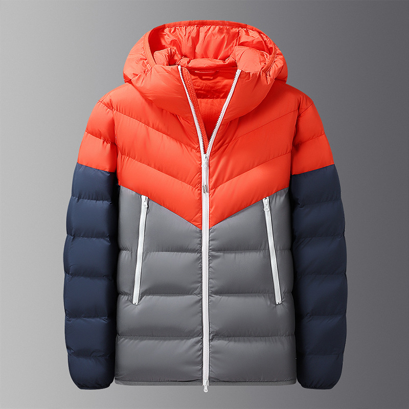 Transfronterizos otoño y invierno hombres con capuzas de pluma de algodón clásico de color contraste costillas gruesas chaqueta de algodón deportivo casual para hombres