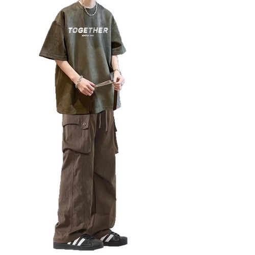 Men's Summer Small Sweet Potato Short Sleeve T-Shirt Set with Streetwear Jeans Loose and Stylish Boy Outfit