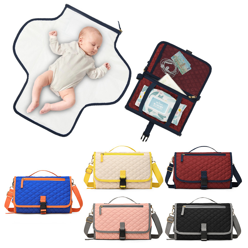 Cross-border Baby Portable Mommy Folding Bag Baby Diaper Pad Waterproof Small Square Cloth Bag Maternal and Infant Mother Shoulder Bag